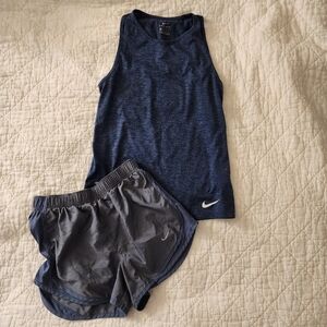 Nike Heathered Blue Athletic Tank And Short Set XS Dri-Fit
